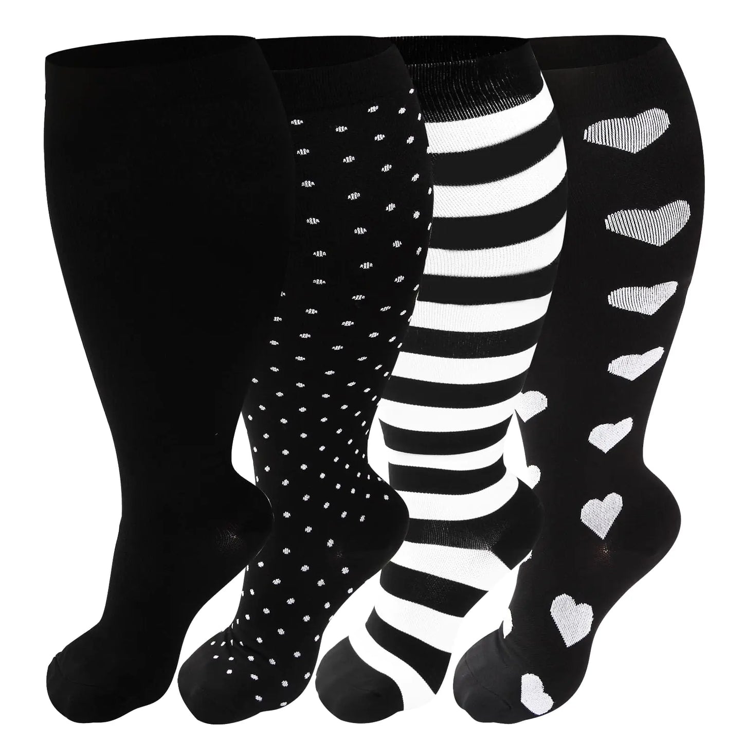 🧦: 4 Pairs Plus Size Compression Socks - Extra Wide Calf 20-30 mmHg