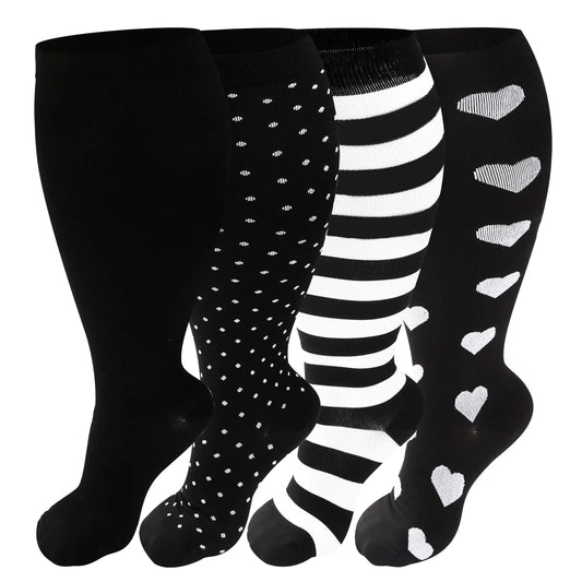 🧦: 4 Pairs Plus Size Compression Socks - Extra Wide Calf 20-30 mmHg