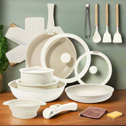 🍳 VIVIDCOOKWARE 22-Piece Nonstick Ceramic Cookware Set - Detachable Handle Collection