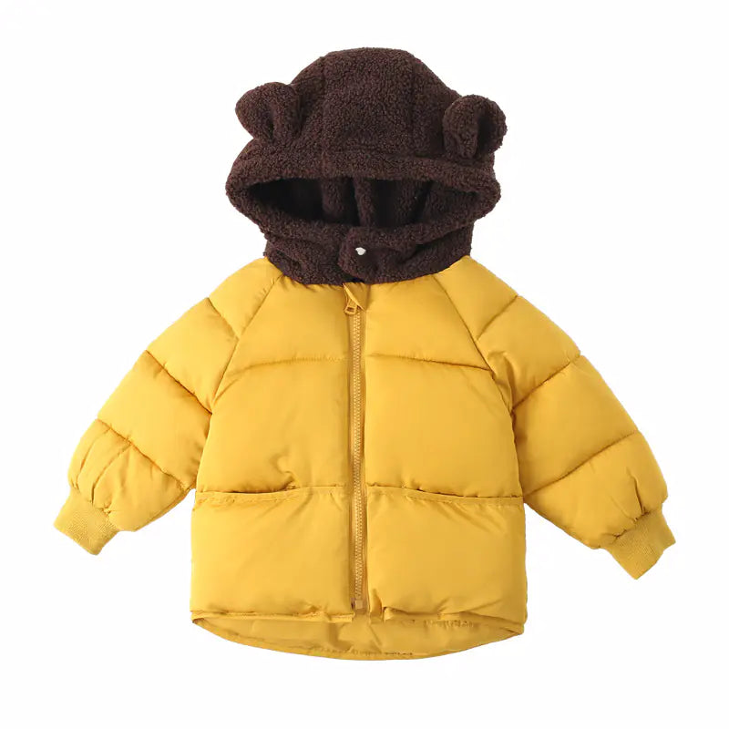 🧸: Cute Teddy Hat Cotton Jacket for Kids - Playful Winter Coat