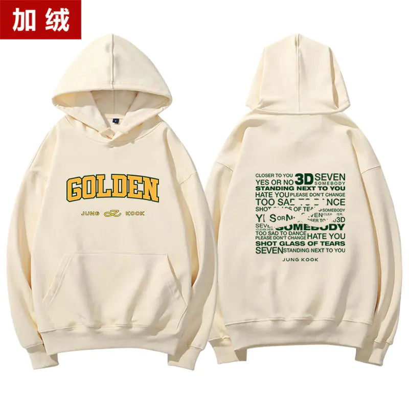👗: Jungkook Golden Album Hoodie - Fleece Pullover Top