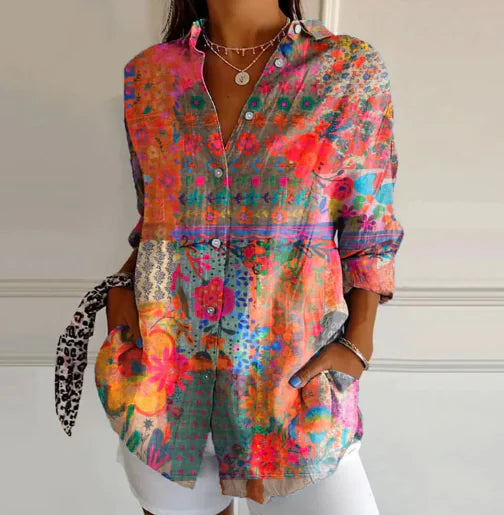 🌸: Joan Vintage Floral Print Blouse - Abstract Art Design Top