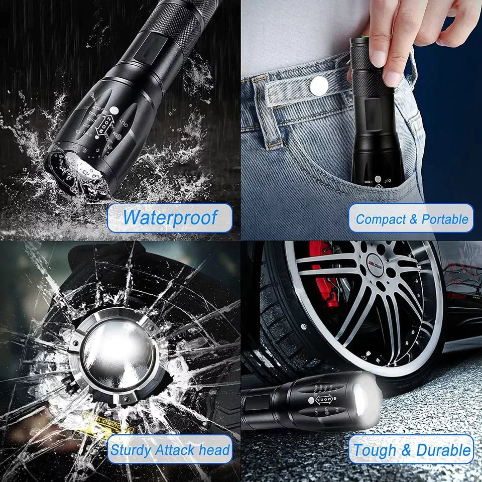 🔦 Super-Bright 90000LM LED Tactical Flashlight - 5 Modes Zoomable Torch