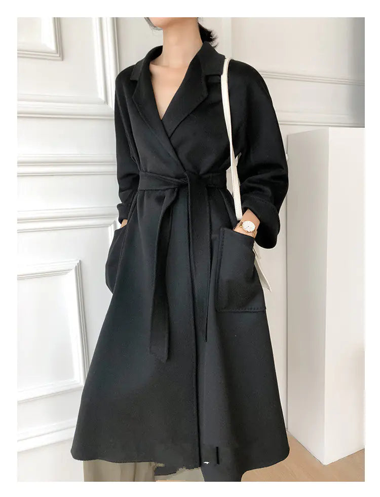 🧥: Camel Color Double-Sided Cashmere Coat for Women