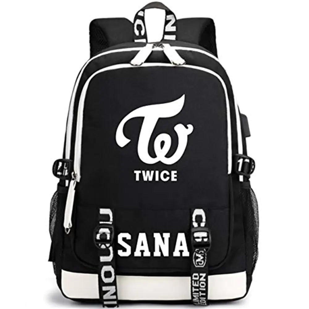 🎒: KPOP Twice Large USB Charging Travel Backpack