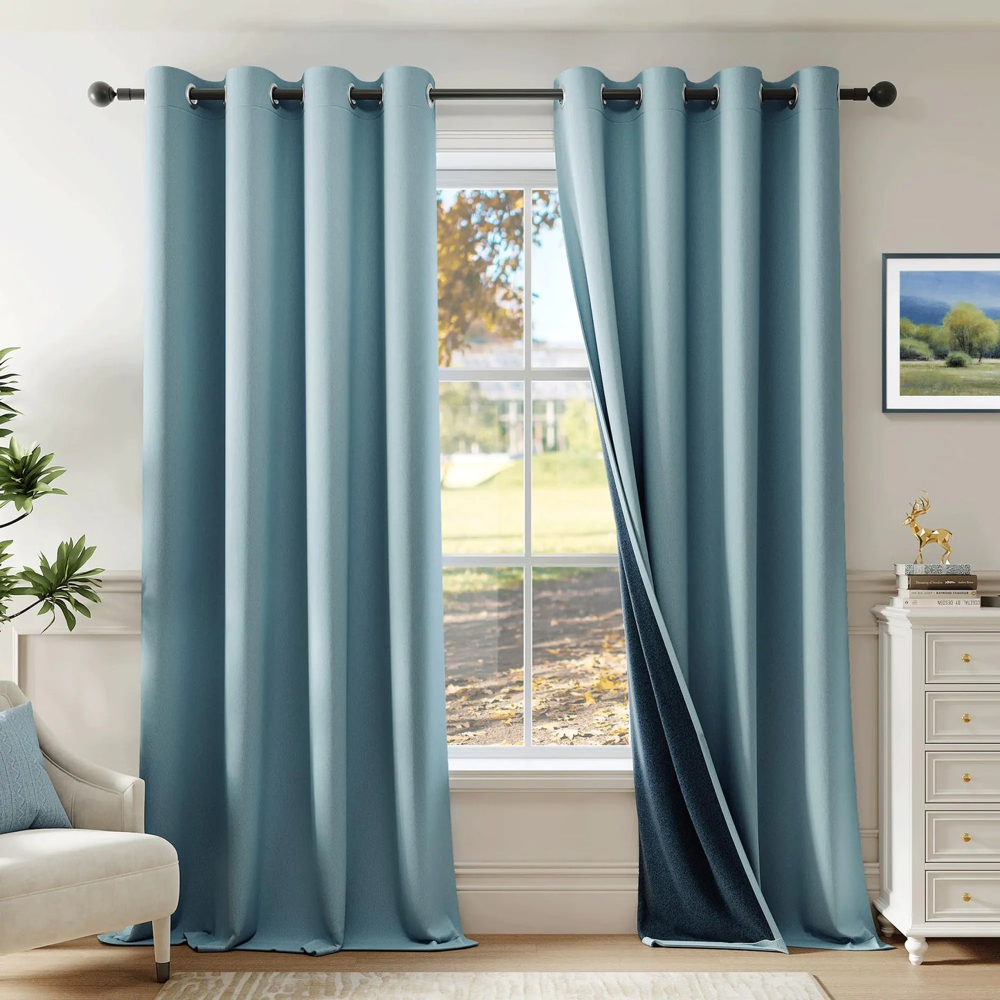 🪟: 100% Blackout Curtains 84 Inch - Stone Blue 2 Panel Set