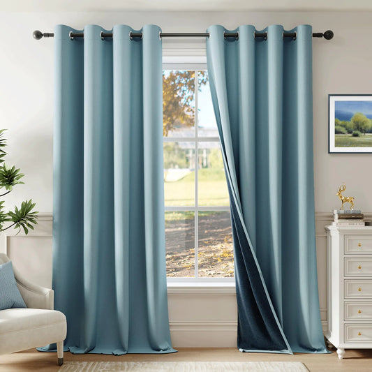 🪟: 100% Blackout Curtains 84 Inch - Stone Blue 2 Panel Set