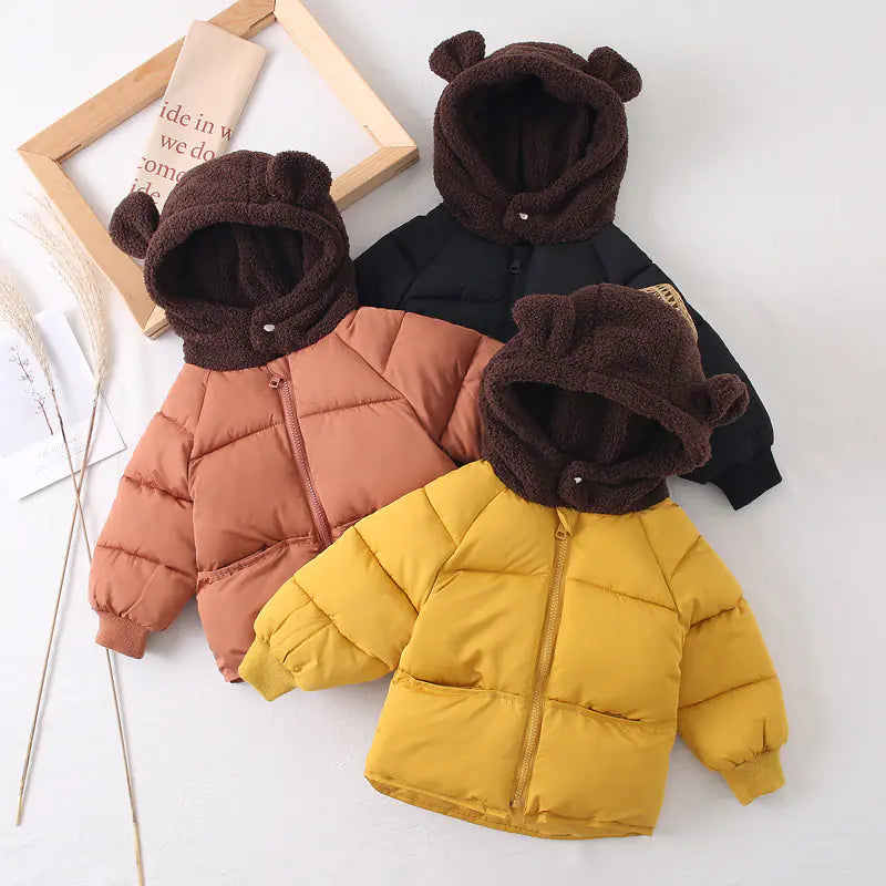 🧸: Cute Teddy Hat Cotton Jacket for Kids - Playful Winter Coat