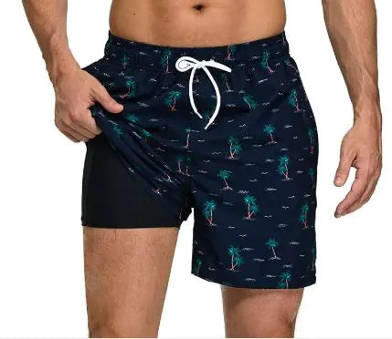 Men's Quick-Dry Double-Layer Beach Swim Trunks