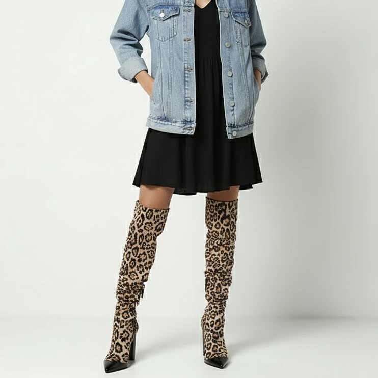 👢: Women's High Heel Thick Knee-High Knight Boots