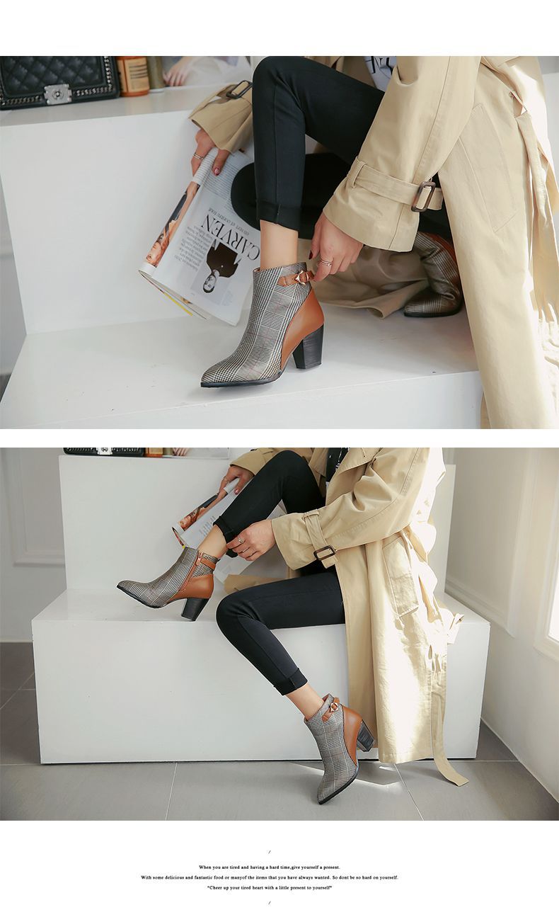 👢: Women's High Heel Short Boots with Thick Heels