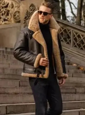 🧥: Men's Winter Leather Fur Coat with Lamb Wool Lining