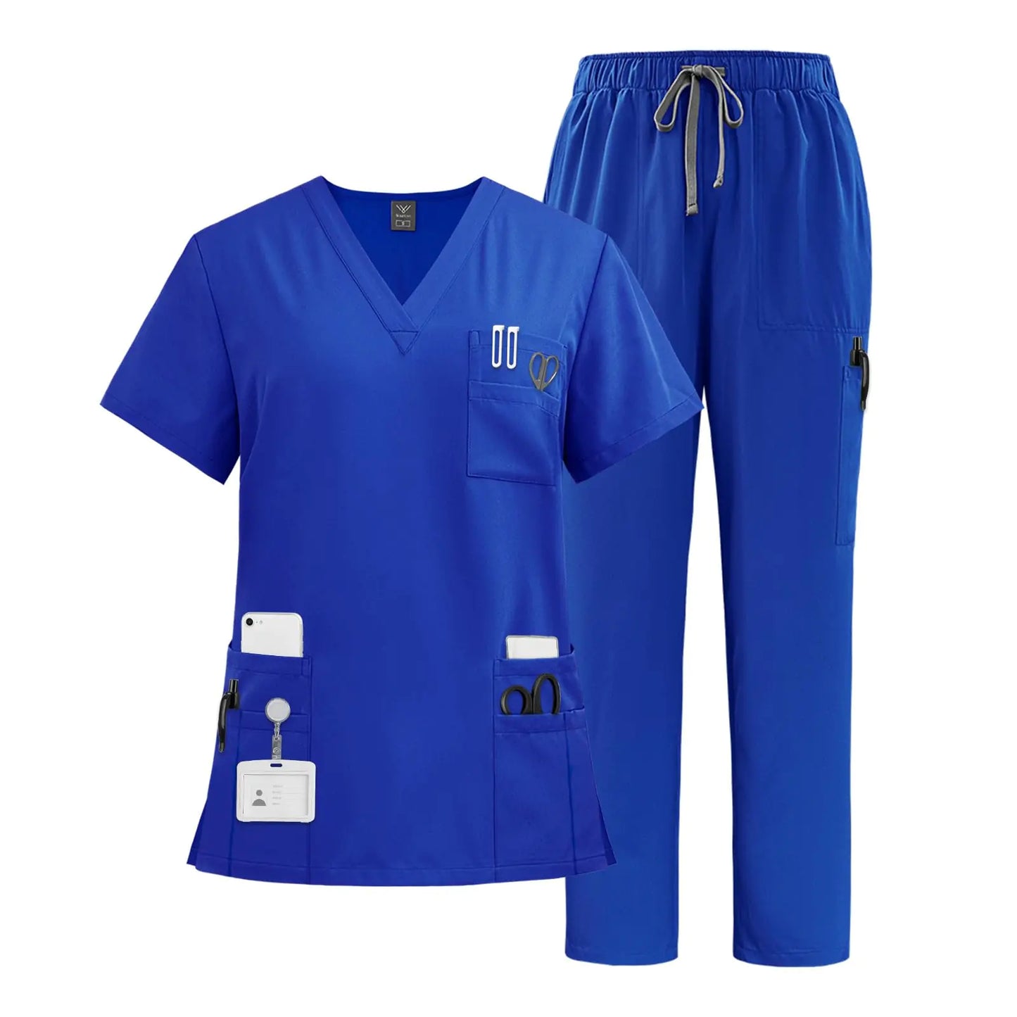 🩺 VIAOLI Scrubs Set - V-Neck Top & Drawstring Pants Medical Uniform for Women