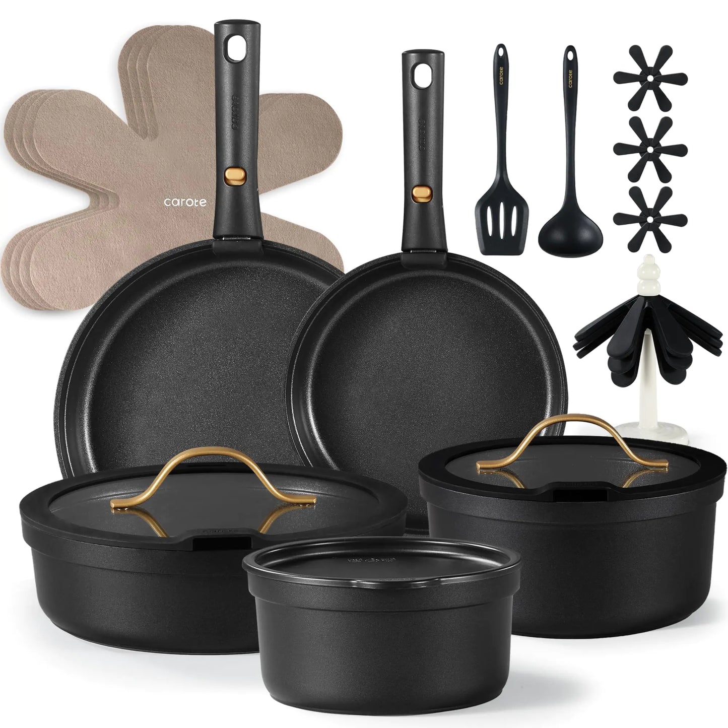 🍳 CAROTE 20-Piece Non-Stick Cookware Set - Removable Handle Pots & Pans with Induction Base