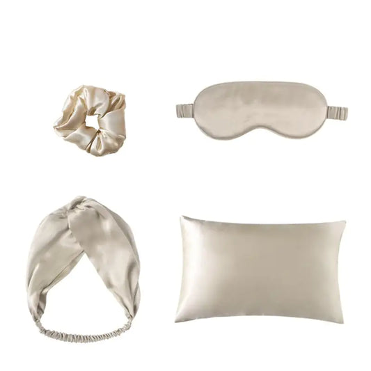 😴: Luxury Silk Sleep Set - Eye Mask Pillowcase Hair Ties 4-Piece