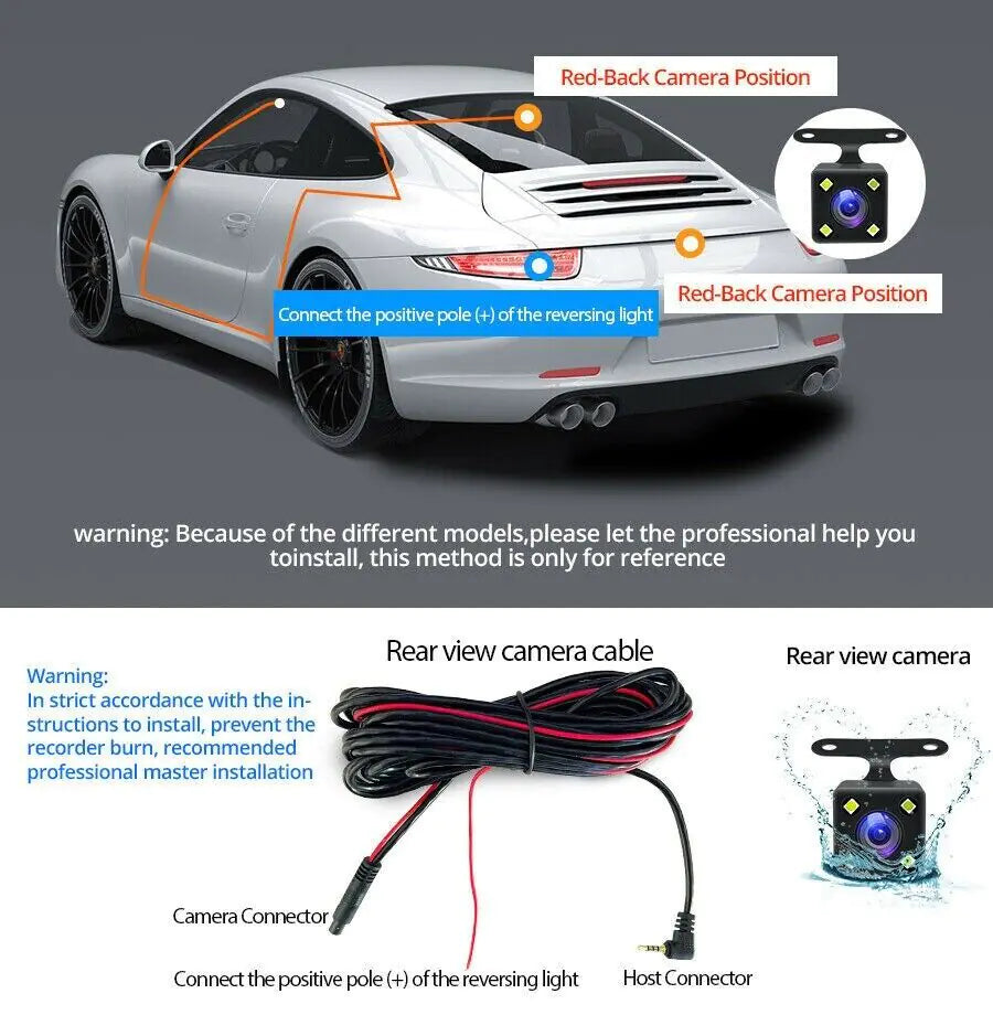 📹: 1080P 4" Dual Lens Car DVR - HD Rearview Dash Cam with G-Sensor