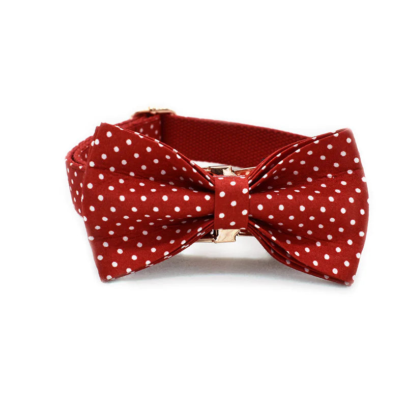 Red Dot Dog Collar & Leash Set with Bow Tie