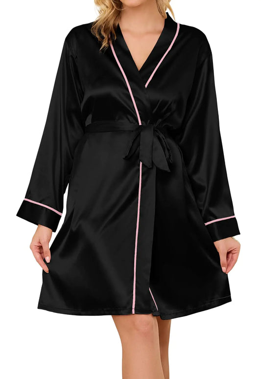 🌟: DingCo Elegant Satin Kimono Robe - Premium Silk Bathrobe for Wedding & Bridal Party