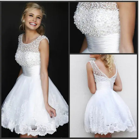 👰: Ivory Short Lace Wedding Dress - Elegant Bridal Gown for Modern Brides
