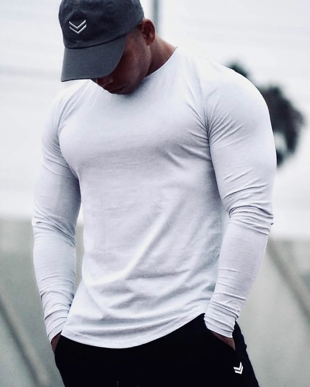 Men's Solid Color Long Sleeve Cotton T-Shirt: Spring Jogger Sports Muscle Exercise (3XL)