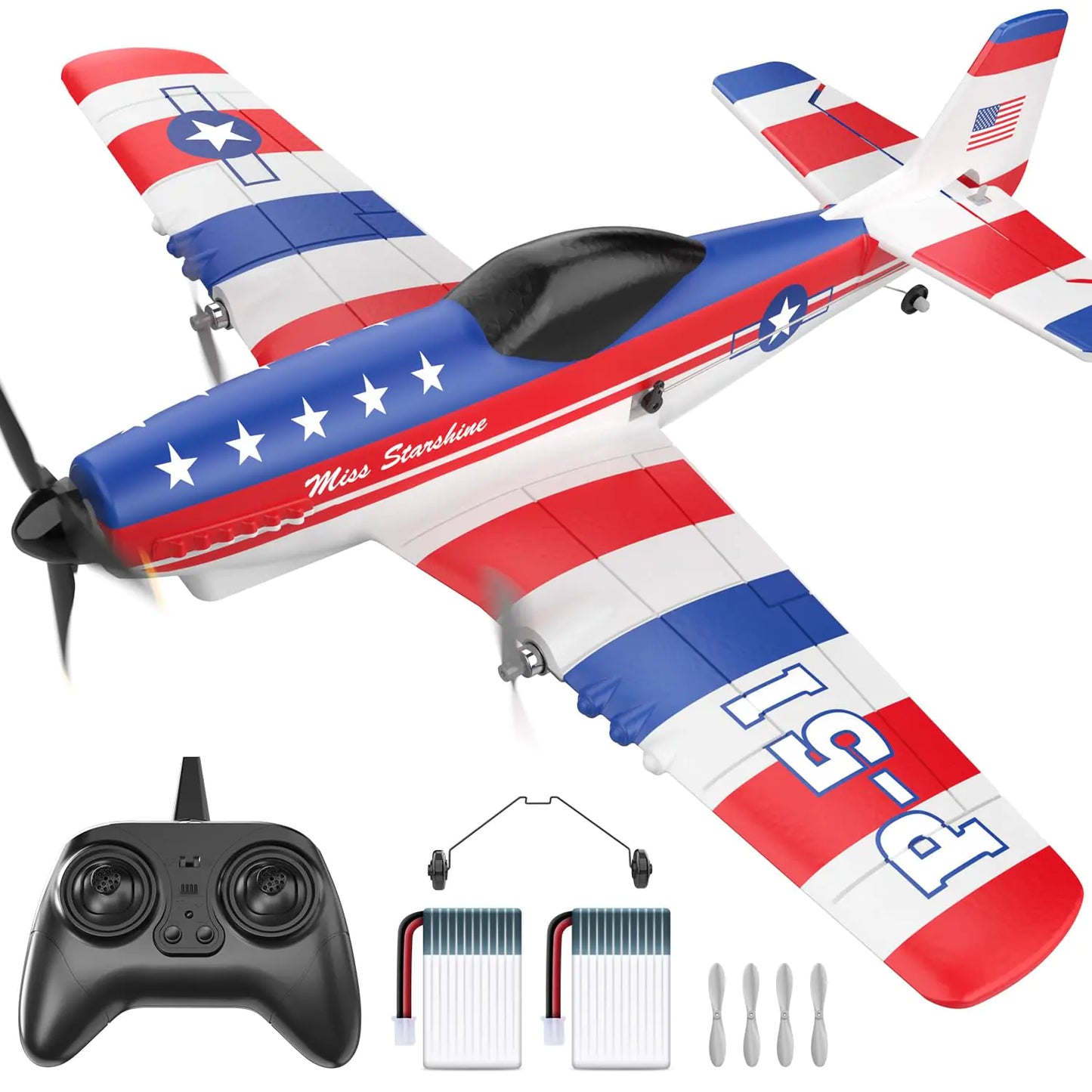 ✈️: DEERC P51D Mustang RC Fighter Plane - 3 Channel Remote Control Aircraft with 6-Axis Gyro