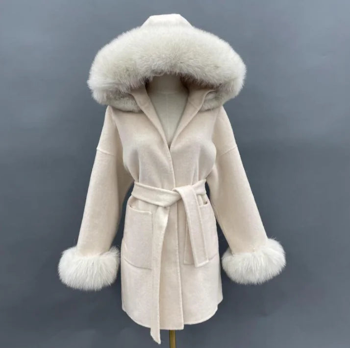 🧥: Fur Collar Hooded Woolen Coat - Sophisticated Winter Outerwear