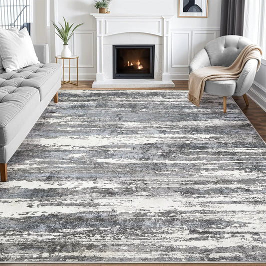 🏠 8x10 Modern Abstract Area Rug - Black/Blue Neutral Aesthetic Washable