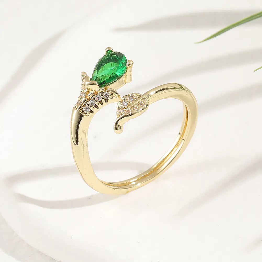 💎: Gold Zircon Fashion Ring - Copper Plated Statement Jewelry