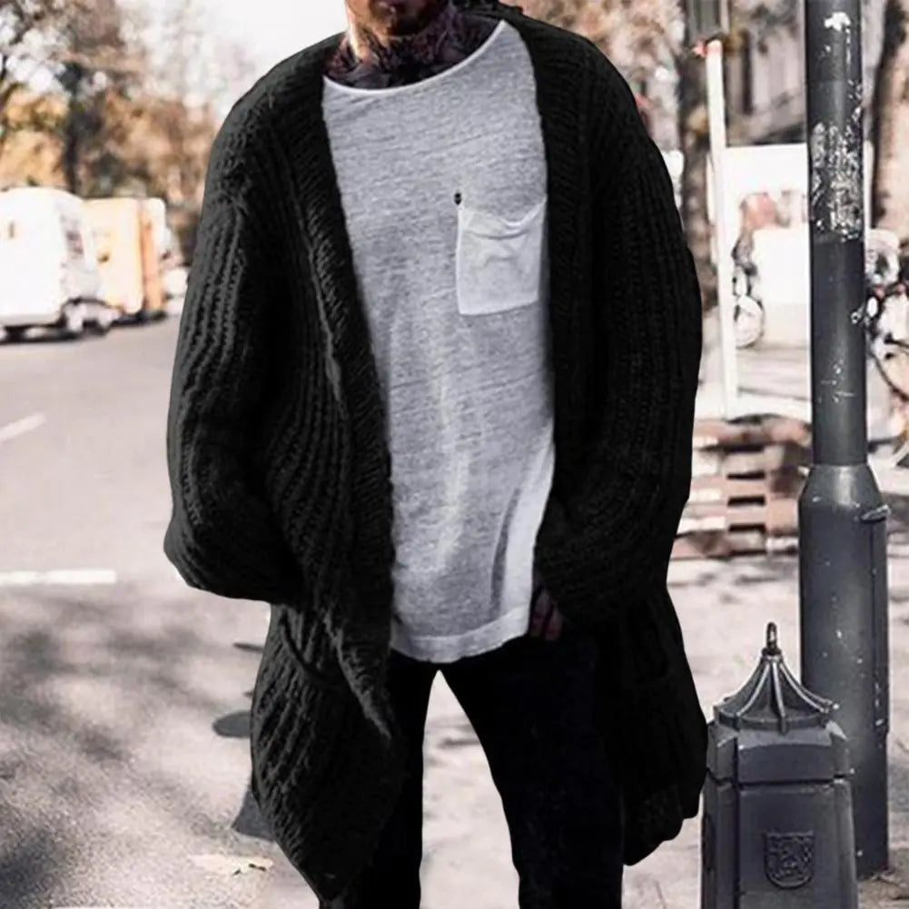 🧥: Men's Mid-Length Knitted Cardigan Sweater for Winter