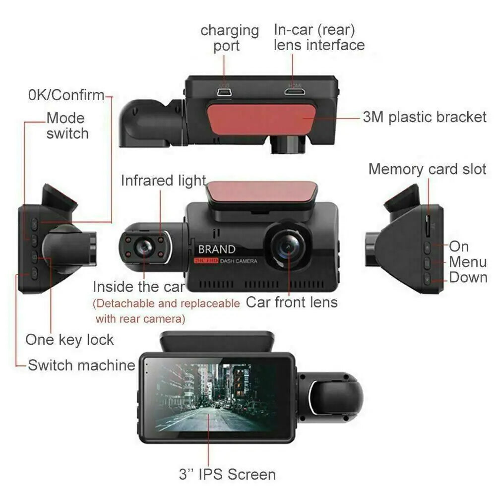 🚗: 1080P Dual Lens Car DVR - Front & Inside Camera with G-Sensor