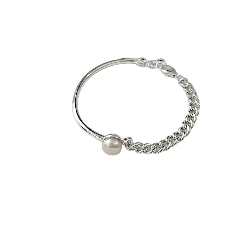 🔵: Korean Style S925 Silver Asymmetrical Pearl Bracelet - Modern Fashion Jewelry