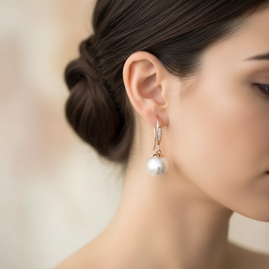 Rose Gold Pearl Earrings Lifestyle