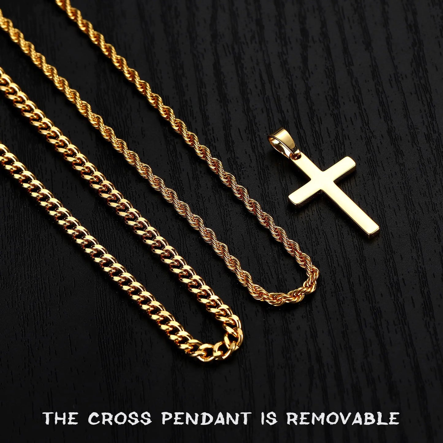 Yooblue Cross Necklace for Men, Gold Black Silver Mens Cross Necklaces Stainless Steel Cross Pendant Necklace Simple Jewelry Gifts Cross Chain Necklace for Men 18in/20in