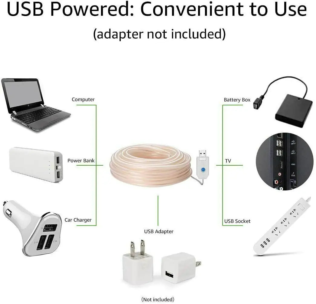 💡 33FT 100 LED Strip Rope Light - Outdoor Garden Party Decoration String Lights