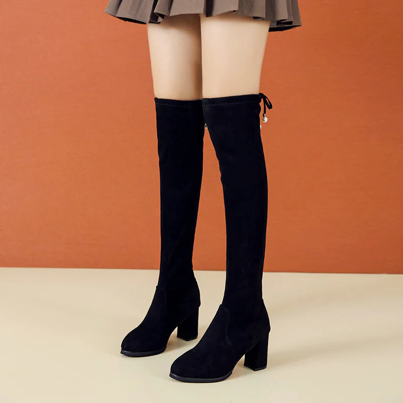 👢: Women's Thick High Heel Leather Grinding Boots