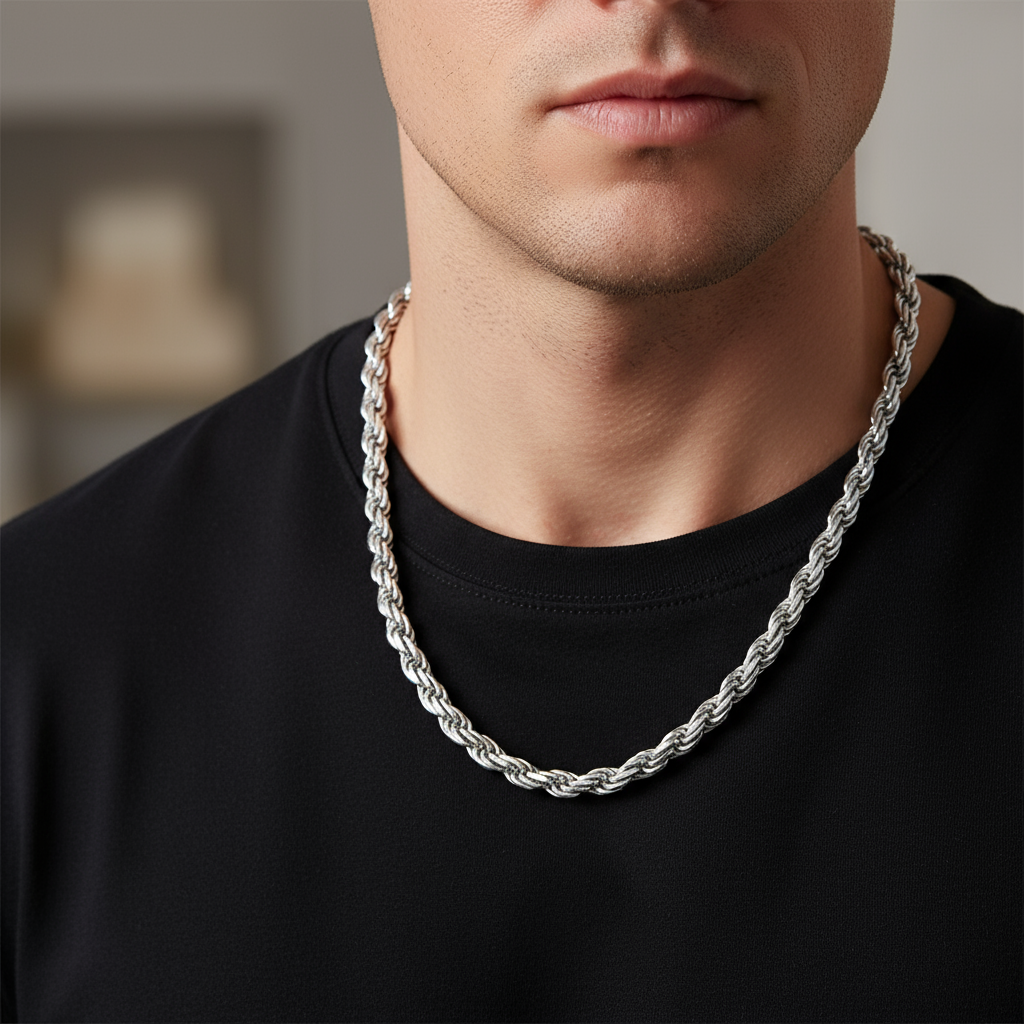 Silver Rope Chain Necklace Lifestyle
