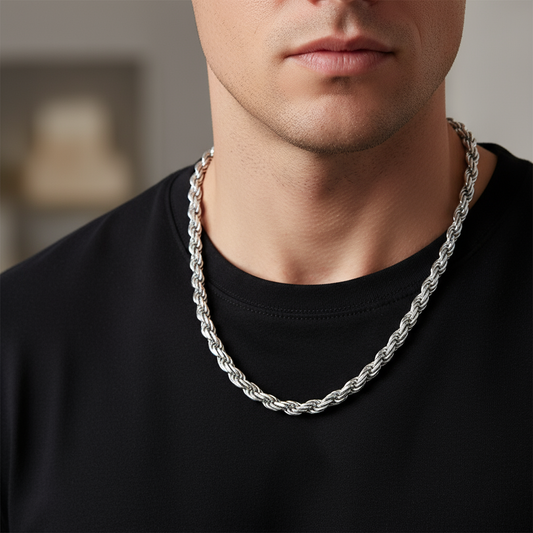 Silver Rope Chain Necklace Lifestyle