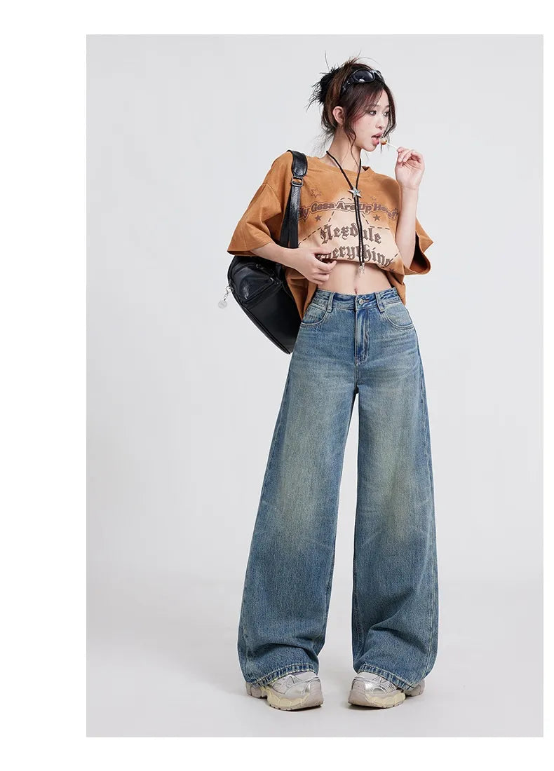 Wide Leg Jeans Women's High Waist Baggy Straight Trousers