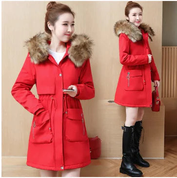 🧥: Women's Hooded Cotton Winter Jacket - Medium Length Coat
