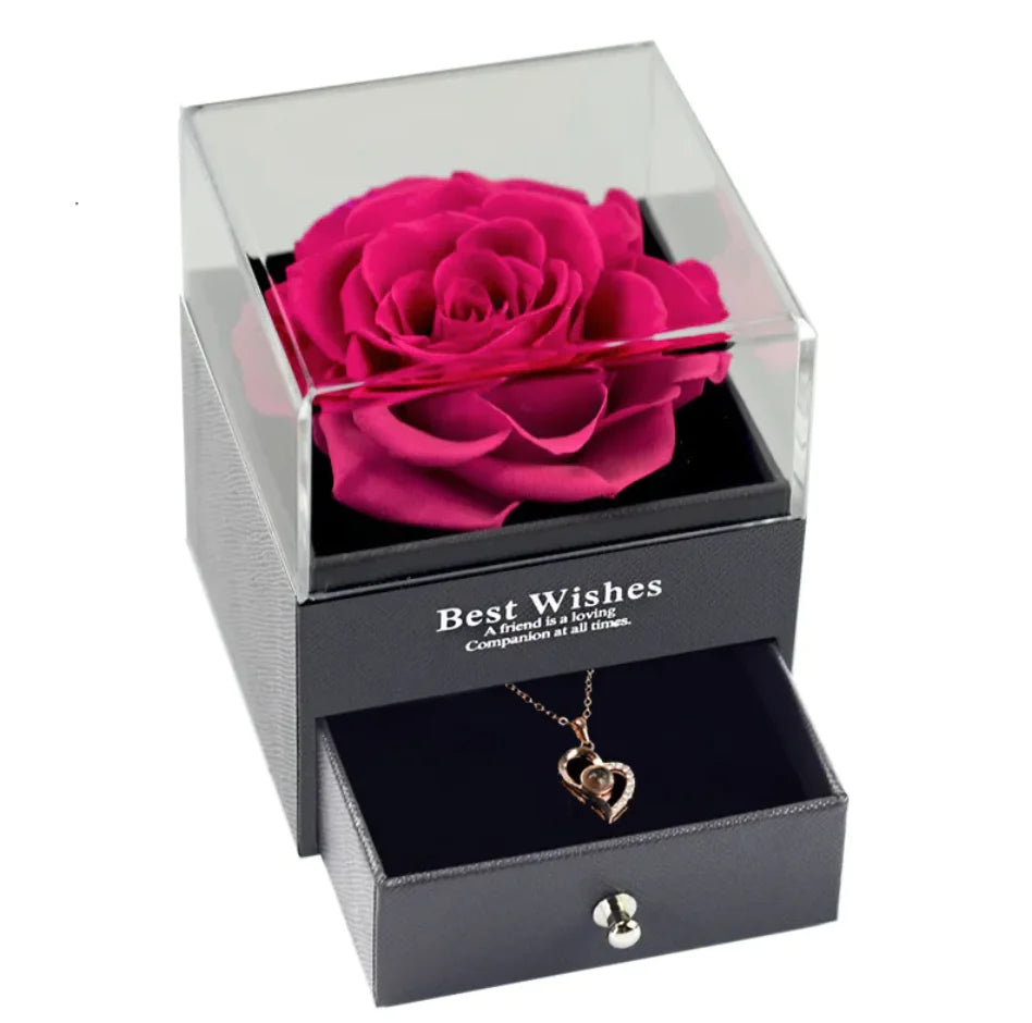 Preserved Rose Jewelry Box Necklace