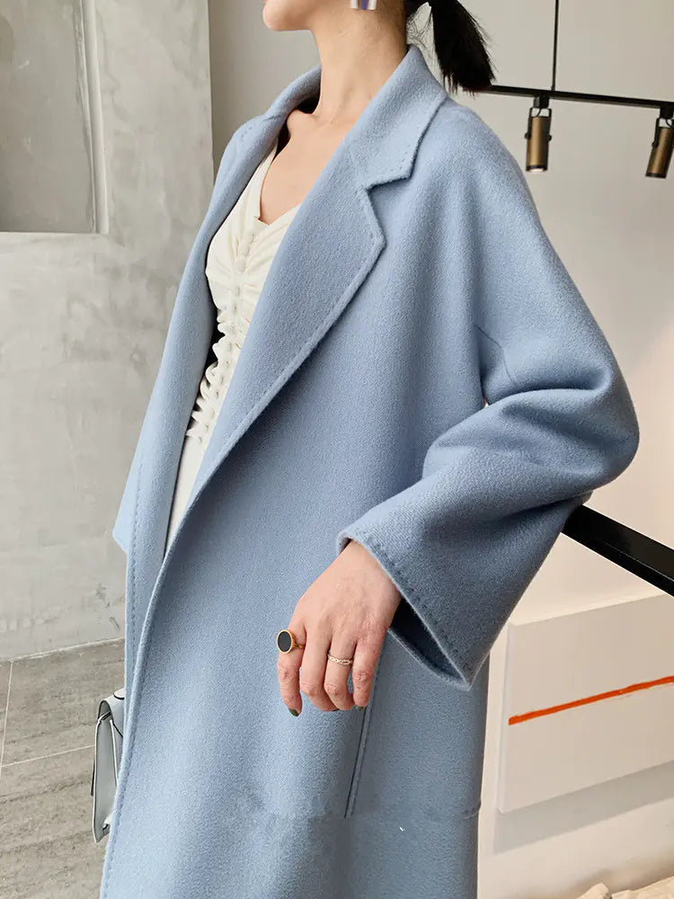 🧥: Camel Color Double-Sided Cashmere Coat for Women