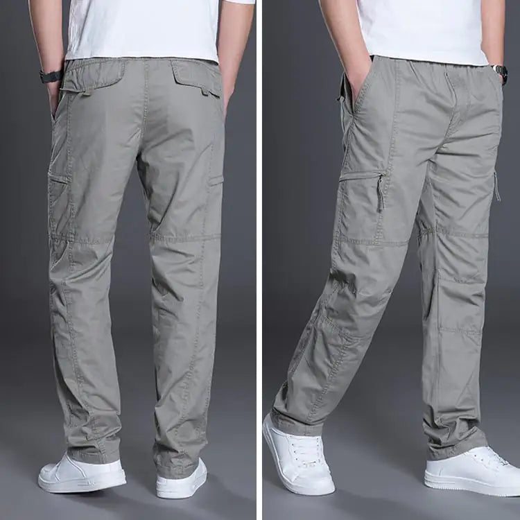 👖 Men's Plus Size Cotton Trousers - Casual Straight Fit Multi-Pocket Pants