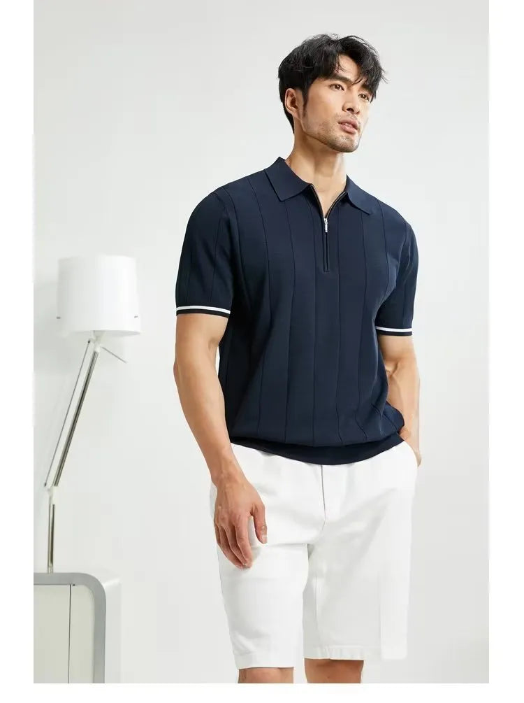 Fashion Short-Sleeved Lapel Zipper Polo