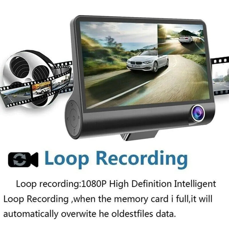 📹: 1080P 4" Dual Lens Car DVR - HD Rearview Dash Cam with G-Sensor