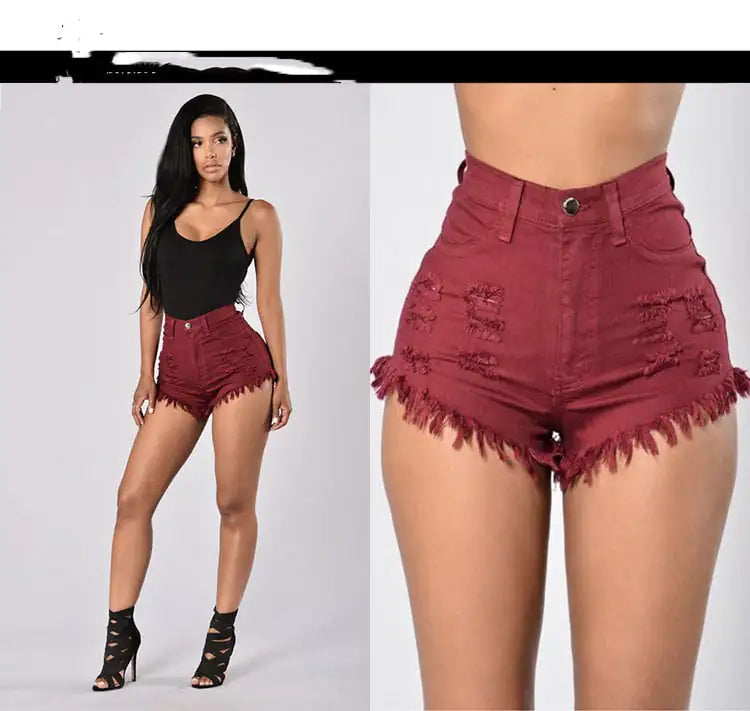 🩳: Stretchy Frayed Denim Hot Pants - High-Waisted Women's Shorts