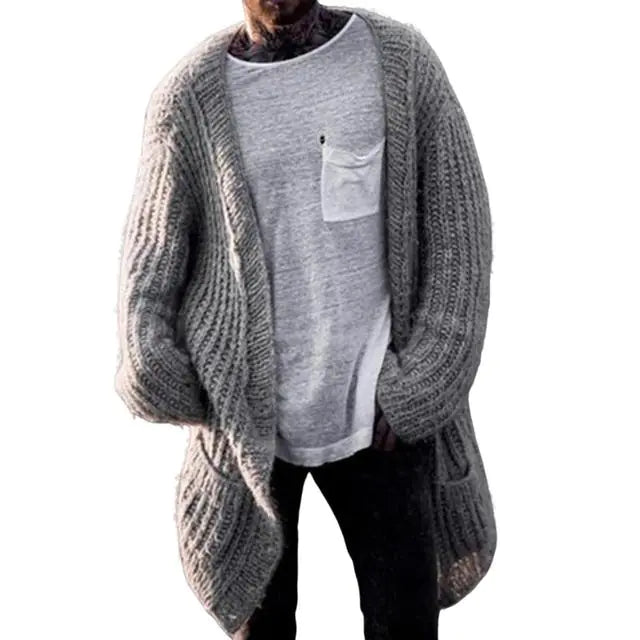 🧥: Men's Mid-Length Knitted Cardigan Sweater for Winter