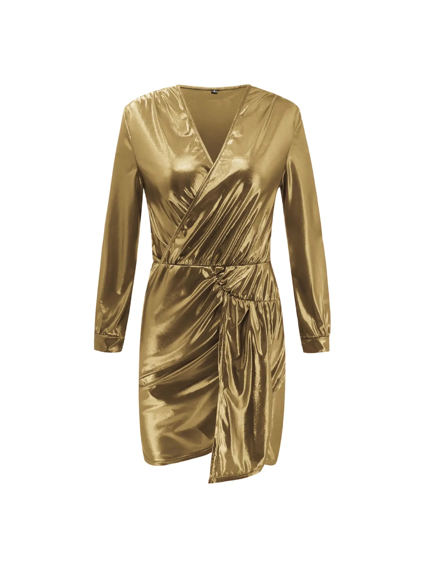 👗: Solid Color Deep V Long Sleeve Mini Dress - Elegant Bodycon Style