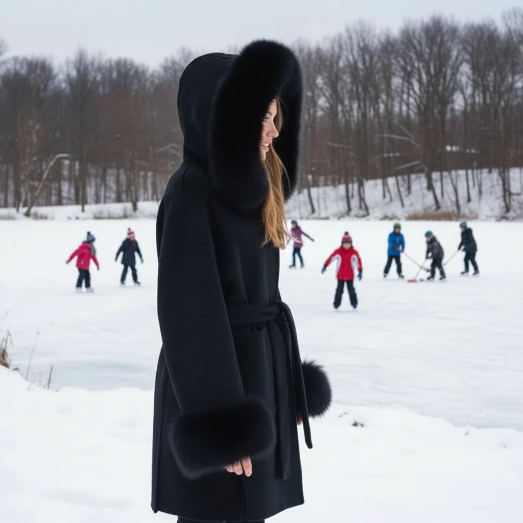 🧥: Fur Collar Hooded Woolen Coat - Sophisticated Winter Outerwear