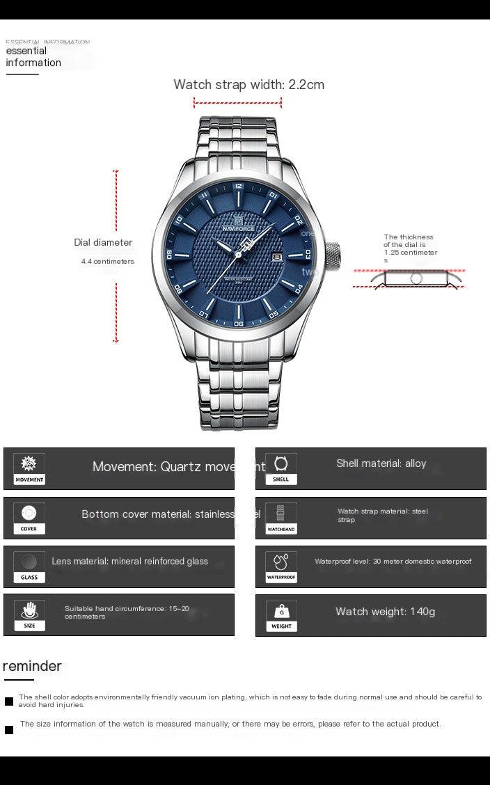 ⌚: Marccini Golf Waterproof Men's Watch — Quartz Steel Strap Sport Watch