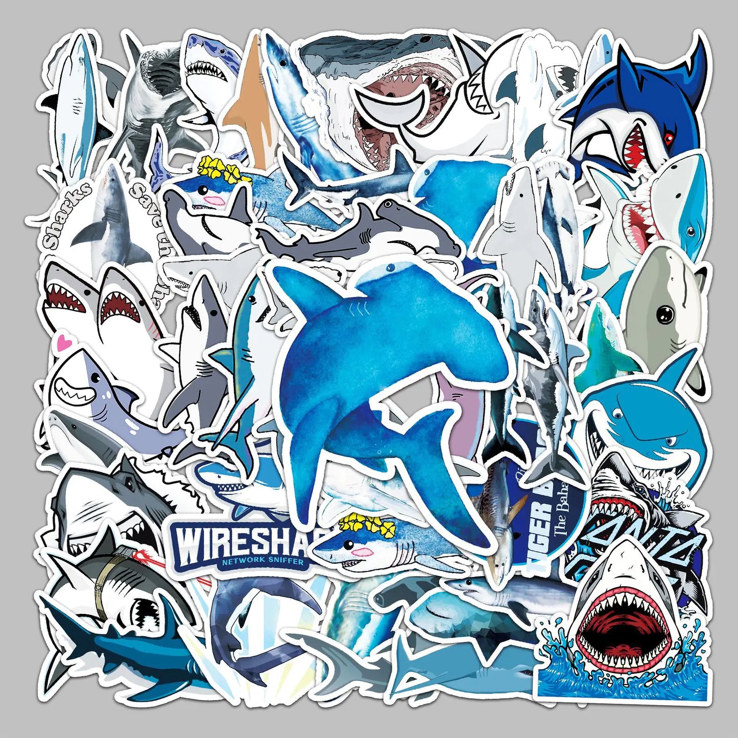 🦈: 50 Waterproof Shark Animal Stickers for Decor